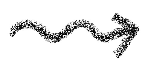 Hand drawn simple arrow drawn with wax crayon, chalk or charcoal. Uneven dry texture for underlining highlighting. Pencil drawn lines, strikethrough, grungy vector isolated on white