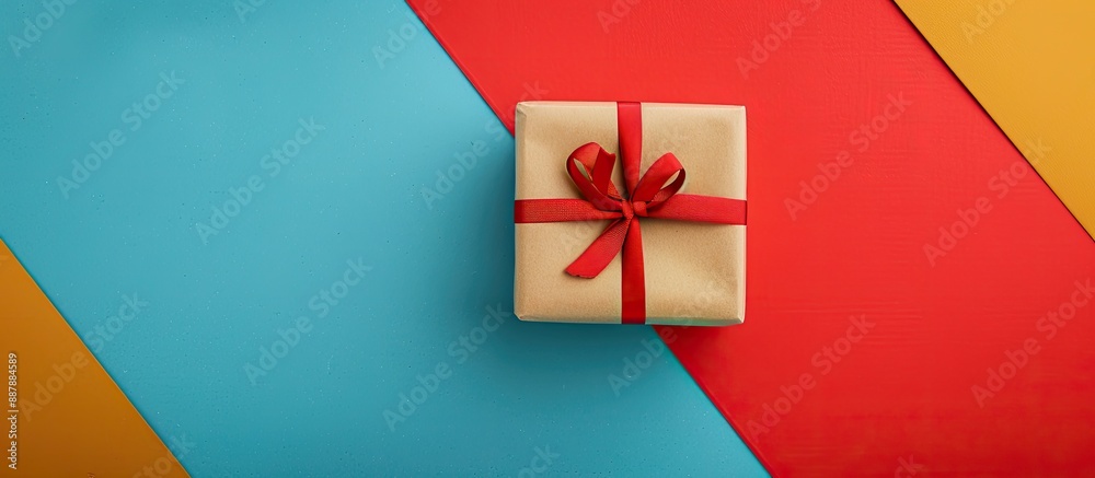 Aufkleber Top view of a gift box on a colorful background providing space for designs in the image. with copy space image. Place for adding text or design