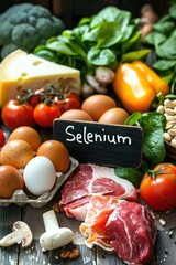 Selenium is found in food. Selective focus.