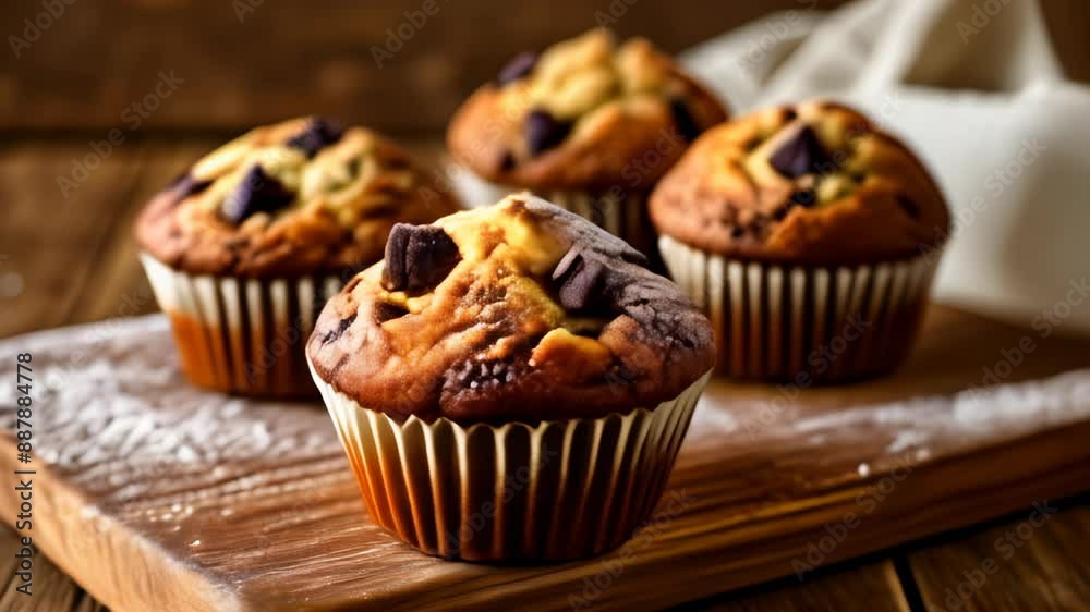 Poster  Deliciously baked chocolate chip muffins ready to be enjoyed