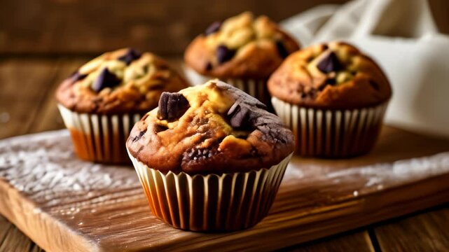  Deliciously baked chocolate chip muffins ready to be enjoyed