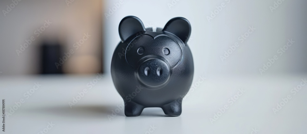 Poster a black piggy bank stands on a clean white surface with copy space image available for easy money sa