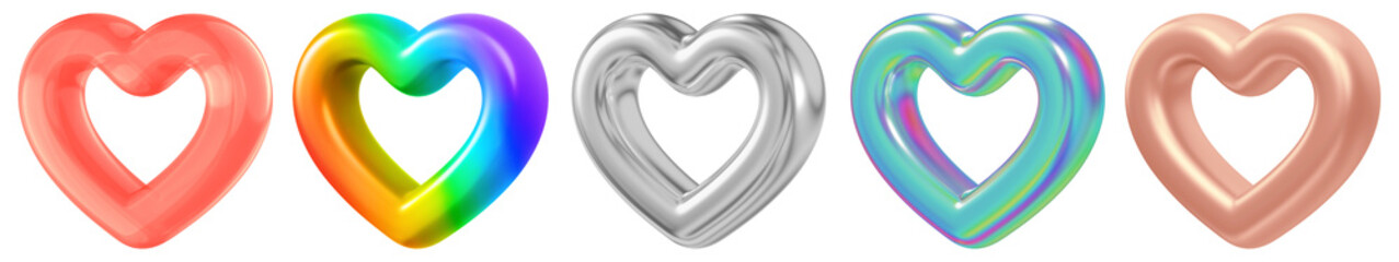 3d of colorful heart png element set on transparent background
