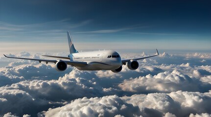 Passengers commercial airplane flying above clouds.generative.ai