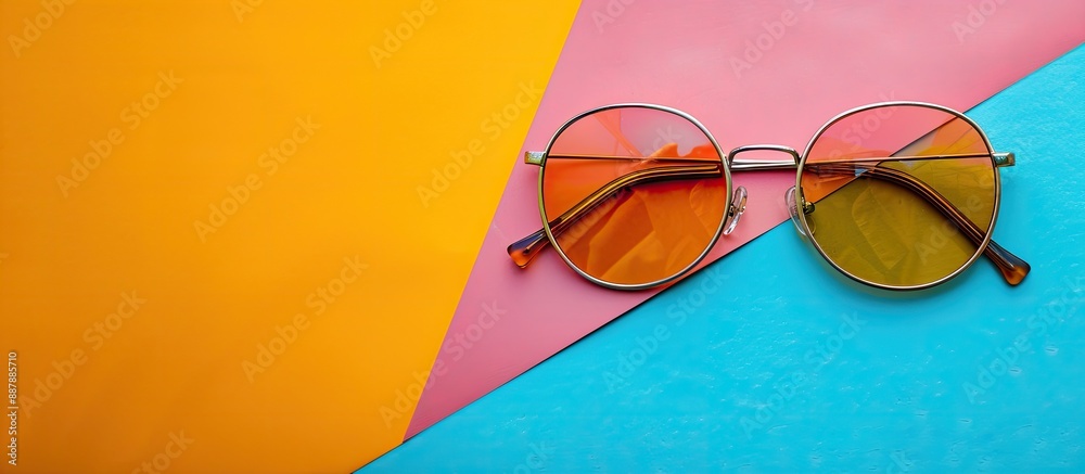 Poster Stylish sunglasses displayed on a simple vibrant background with ample copy space image