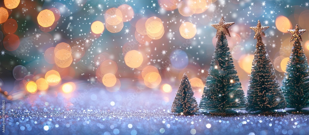 Leinwandbilder close up of christmas trees and stars on a glittery background creating a festive copy space image