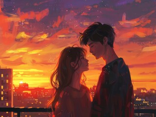 couple kissing at sunset