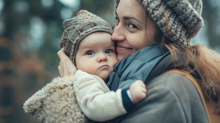 Obraz premium A mother is hugging her baby