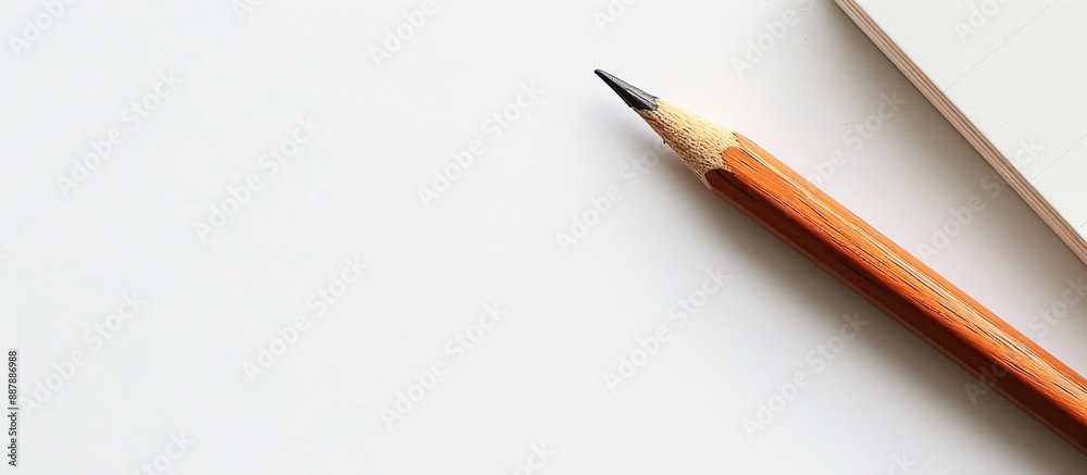 Poster a wooden pencil and notepad displayed on a white background with copy space image