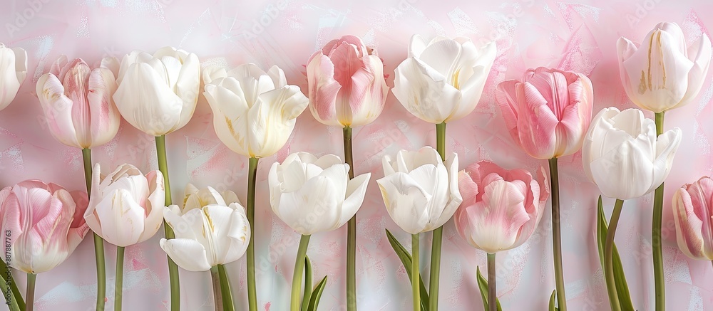 Leinwandbilder tender and intricate white and pink tulips create a charming display in a copy space image