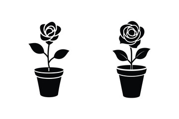 Rose flower plant in a pot silhouette vector