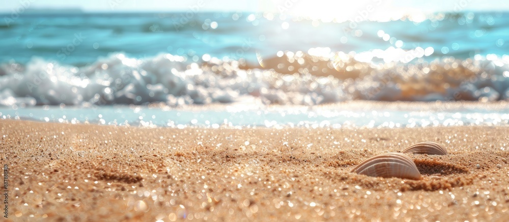 Fototapete Close up view of a sandy beach background with space for text suitable for a summer concept with a copy space image available