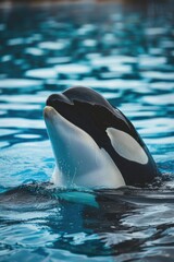 Obraz premium A killer whale swims in the water. Selective focus.