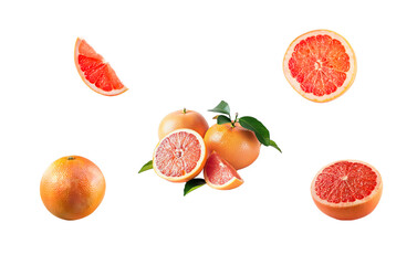 Set of grapefruit png images. Concept clipart of isolated fruit, juicy fruit, advertising of juices, menus and stores.