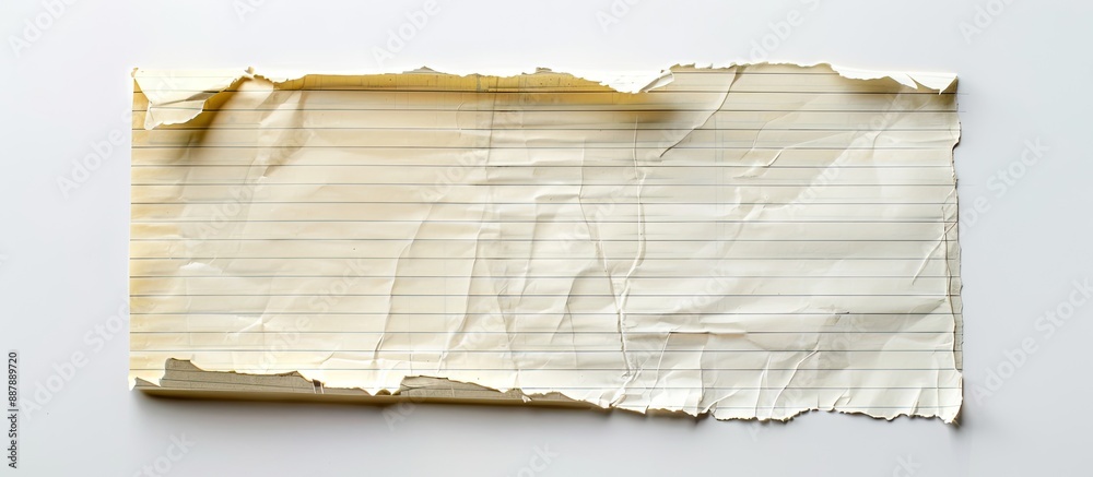 Poster isolated against a white backdrop a torn sheet of lined note paper offers copy space image for text