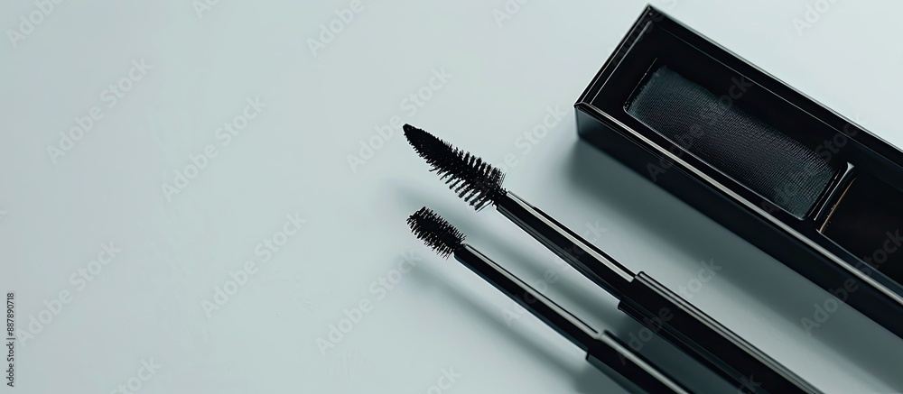 Poster Fashion and beauty concept with a close up of an eye liner box and an application brush in frame creating a shallow depth of focus with copy space image