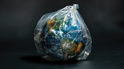 Globe Earth tied in a bag. Selective focus.