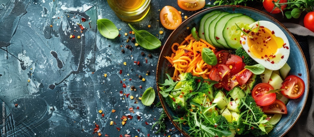 Poster plate of fresh vegetable salad with a healthy food concept displayed in a copy space image
