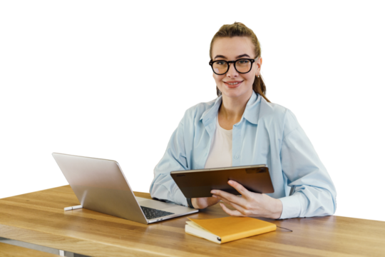 Female students use laptops and tablets to study remotely. This allows them to cut out distractions and focus on their studies.