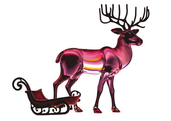 赤いガラス製のトナカイとソリ