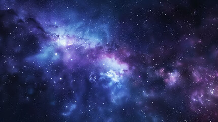 Fototapeta premium Cosmic background with a starry night sky, nebulae, and galaxies, featuring deep blues and purples with twinkling stars