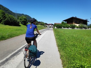 Obraz premium Tourist on Tauernradweg route in Austria