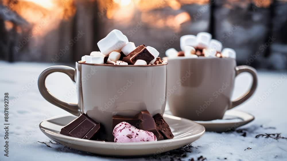 Canvas Prints  Cozy winter treat  Marshmallow and chocolatetopped mugs