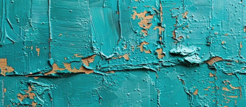 Poster Turquoise textured abstract art background on rough painted cardboard with a top view for copy space image