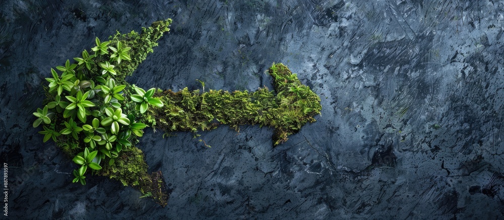 Poster organic products and nature themed concepts are portrayed in the green arrow design along with a nat