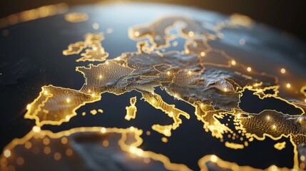Illuminated Europe Map from Space