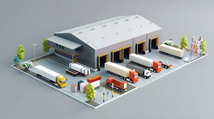 Realistic render of logistic business transport warehouse dock station. Factory and transport house.