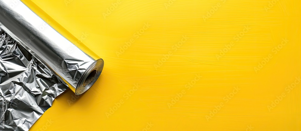 Poster Top view of aluminum foil roll on yellow backdrop with room for text in the copy space image