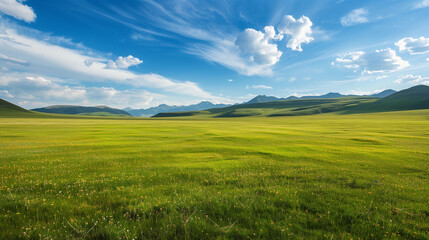 Obraz premium Grassland with blue sky, perfect travel wallpaper
