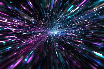 Abstract view of light beams creating a warp speed effect