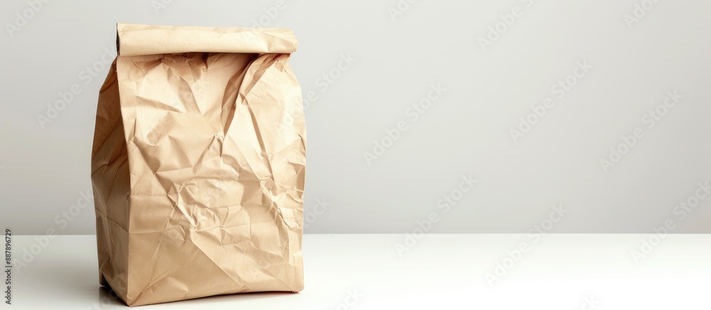 Poster a single sealed paper bag against a white background with copy space image