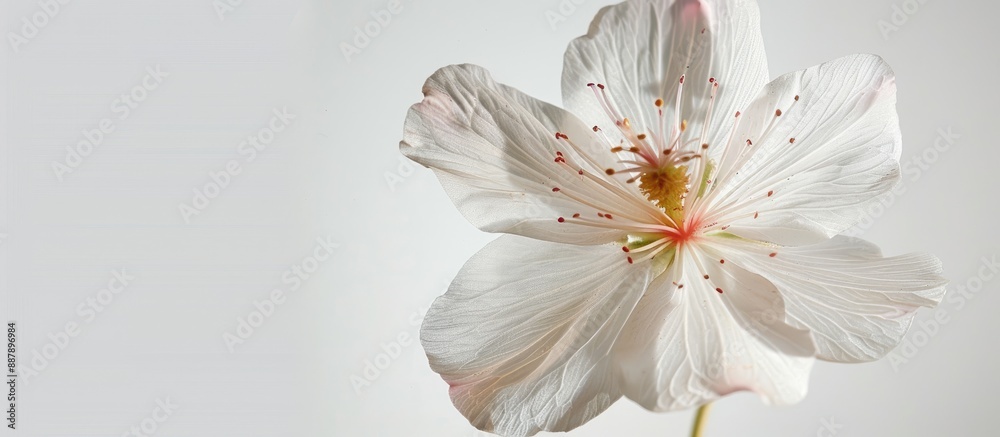 Poster stunning close up of a mansoa hymenaea flower against a white background with copy space image