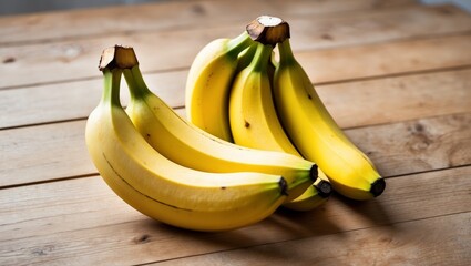 Ripe Yellow Bananas with Peels on Wooden Table
