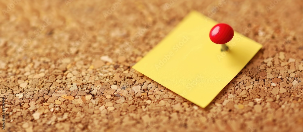 Poster a yellow memo pinned on a cork notice board with copy space image