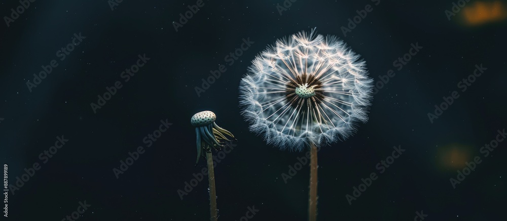 Poster Dandelion flower set against a dark backdrop creating a captivating copy space image