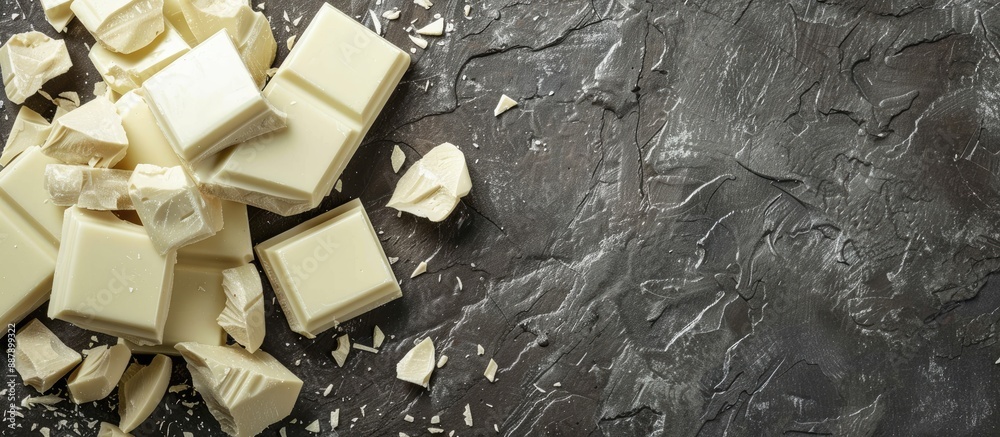 Aufkleber white chocolate displayed on a grey backdrop creating a visually appealing copy space image