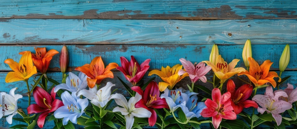 Aufkleber celebrate spring and mother s day with an eye catching display of vibrant lilies against a rustic wo