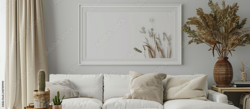 Poster a mockup featuring a horizontal white frame with ample space for artwork display