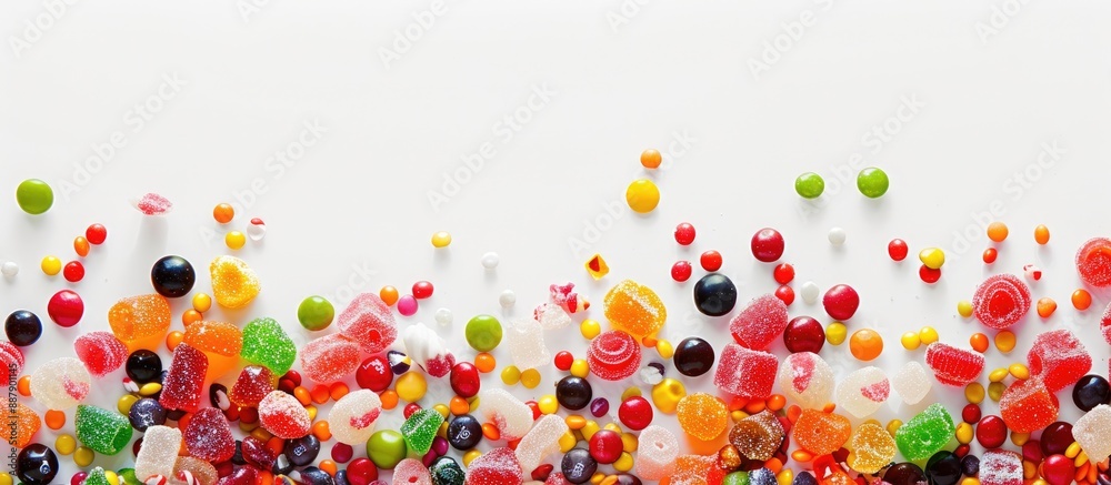 Fototapete a vibrant assortment of candies creates a border background with copy space image set against a whit