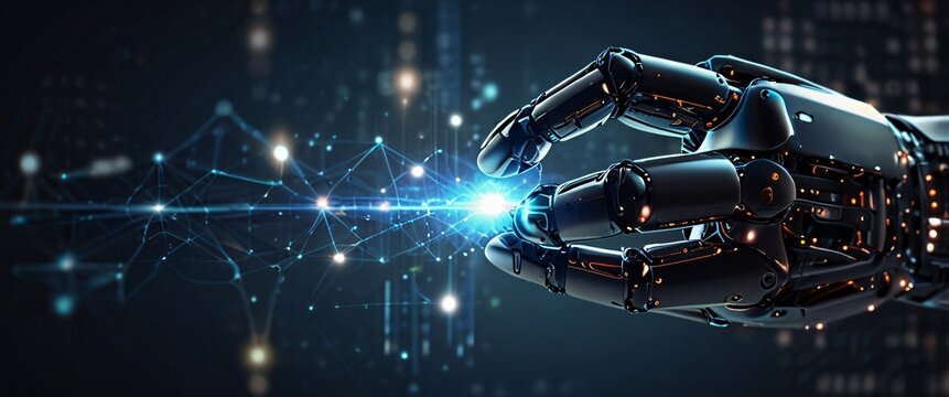 artificial intelligence futuristic innovation robot connection intelligence learning science cyber future network finger human brain touching infomation internet automation machine friendship idea