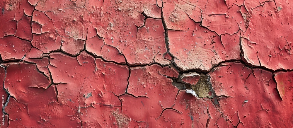 Poster Closeup cracked red concrete texture background with copy space image