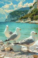 Seagulls fly in nature. Selective focus.