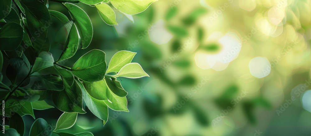 Aufkleber blurry background featuring green leaves with ample copy space image