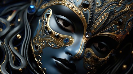 Fototapeta premium Mysterious Persona: Close-Up of Eye in an Ornate Black Masquerade Mask 