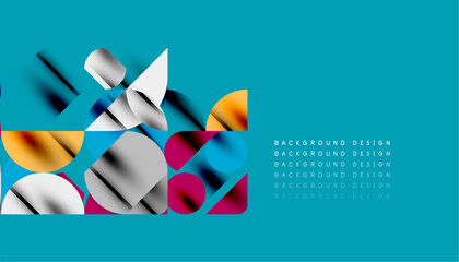 Color beautiful circles, semi circles, squares and round triangles. Geometric mosaic style pattern abstract background for wallpaper, banner, backdrop, card, book Illustration, landing page