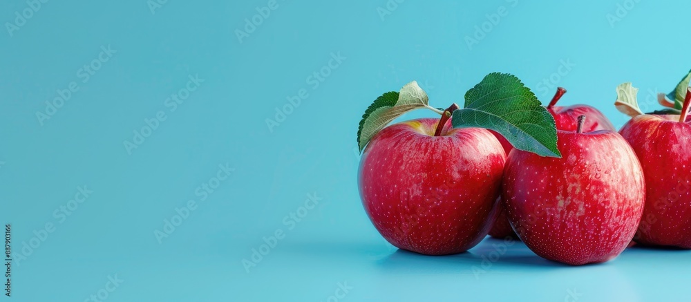 Poster vivid and fresh apples set against a blue backdrop for a healthy food concept suitable for advertisi